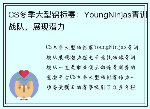 CS冬季大型锦标赛：YoungNinjas青训战队，展现潜力