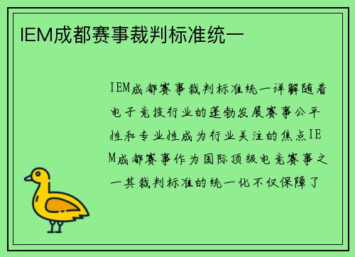 IEM成都赛事裁判标准统一