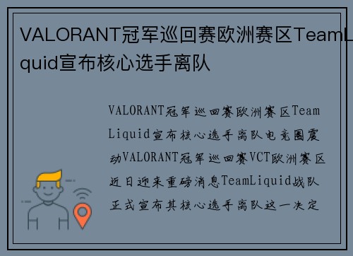 VALORANT冠军巡回赛欧洲赛区TeamLiquid宣布核心选手离队