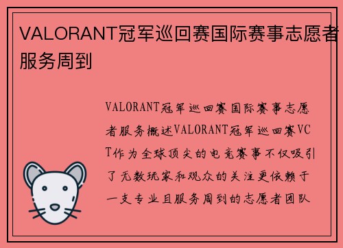 VALORANT冠军巡回赛国际赛事志愿者服务周到