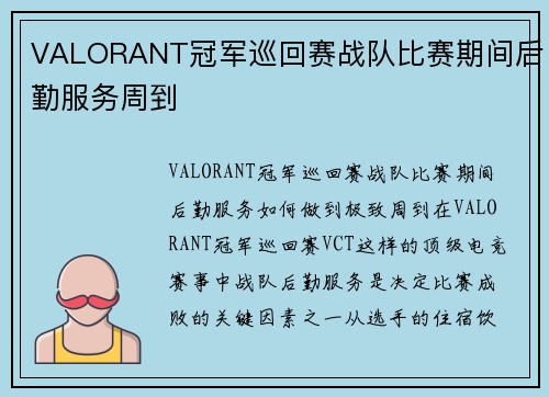 VALORANT冠军巡回赛战队比赛期间后勤服务周到