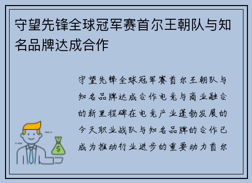 守望先锋全球冠军赛首尔王朝队与知名品牌达成合作